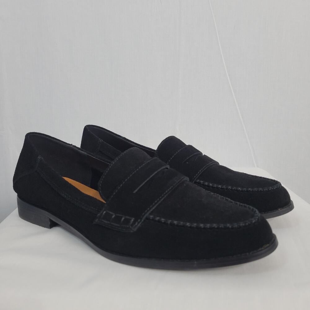 Lucky Brand Eryka Suede Penny Loafers sz 9.5M Black Preppy Poet Old Money